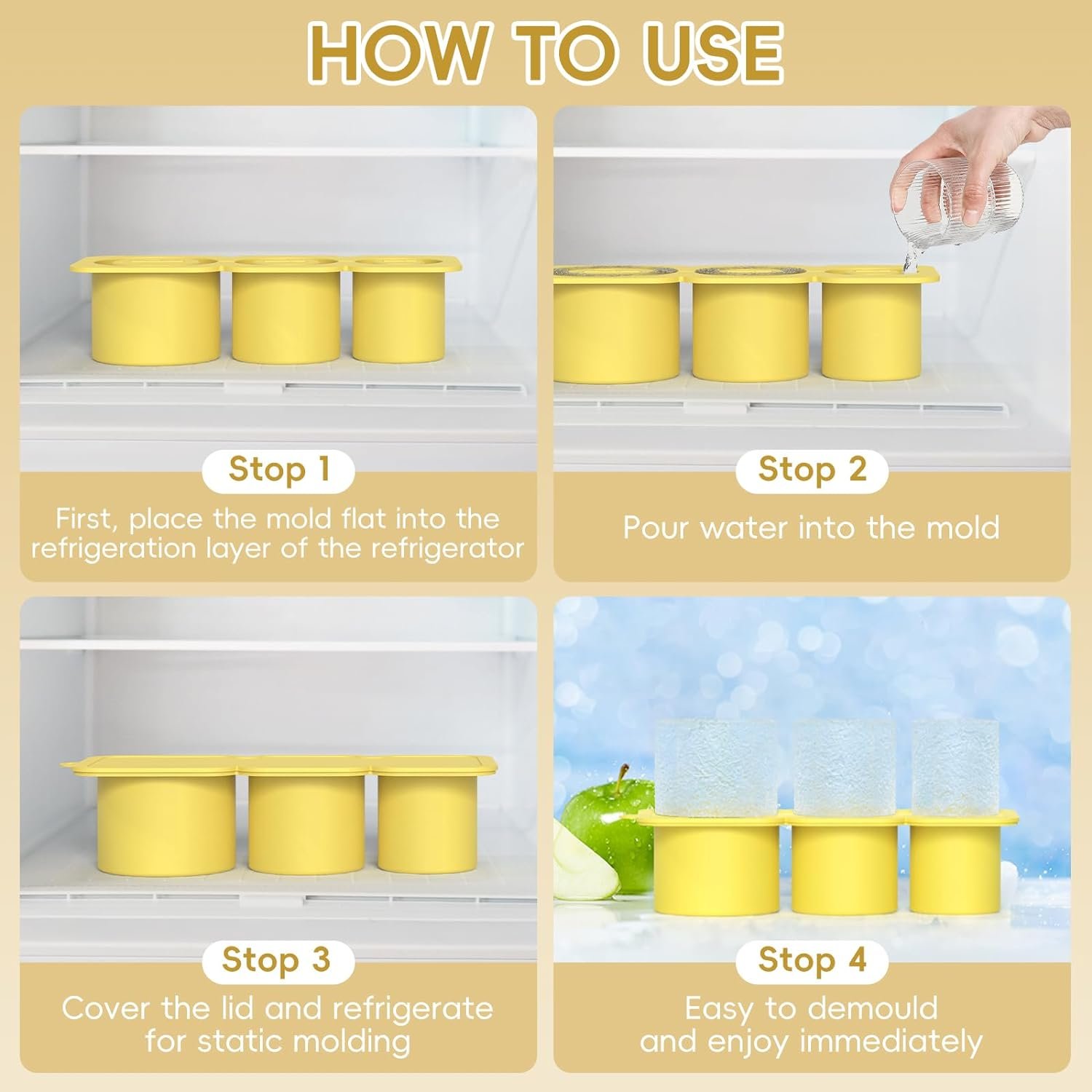 Freezer Silicone Ice Cube Tray 3 Hollow Cylinders Ice Cube Mold Easy-Release Ice Cube Tray for Stanley Cup Accessories 20-40oz