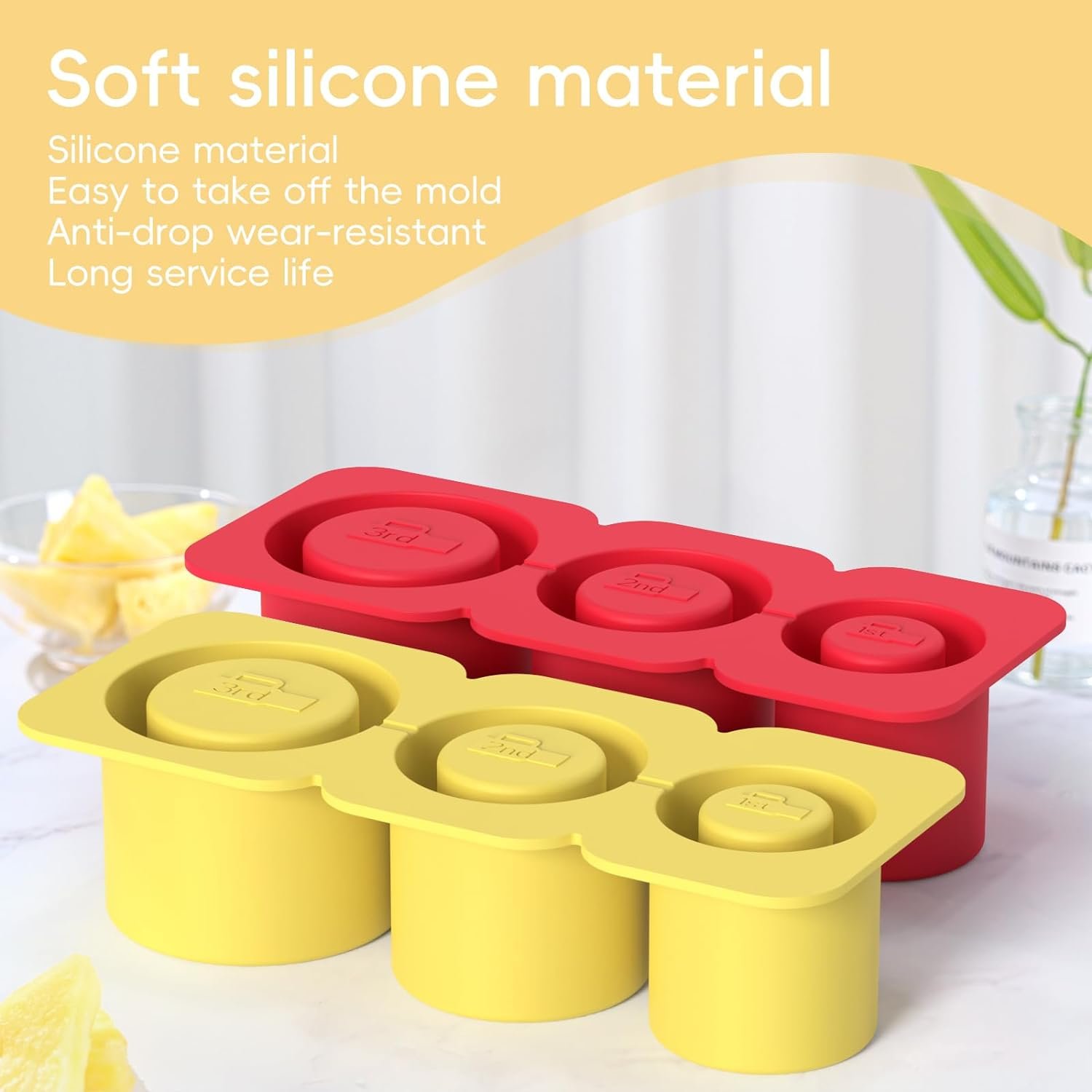 Freezer Silicone Ice Cube Tray 3 Hollow Cylinders Ice Cube Mold Easy-Release Ice Cube Tray for Stanley Cup Accessories 20-40oz