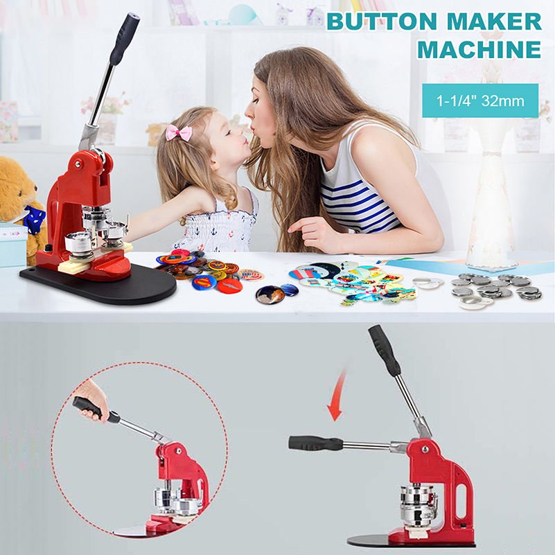 New 58mm Button Maker Pin Badge Maker Punch Press Machine with 100pcs Pin Badges Blank and Circle Cutter