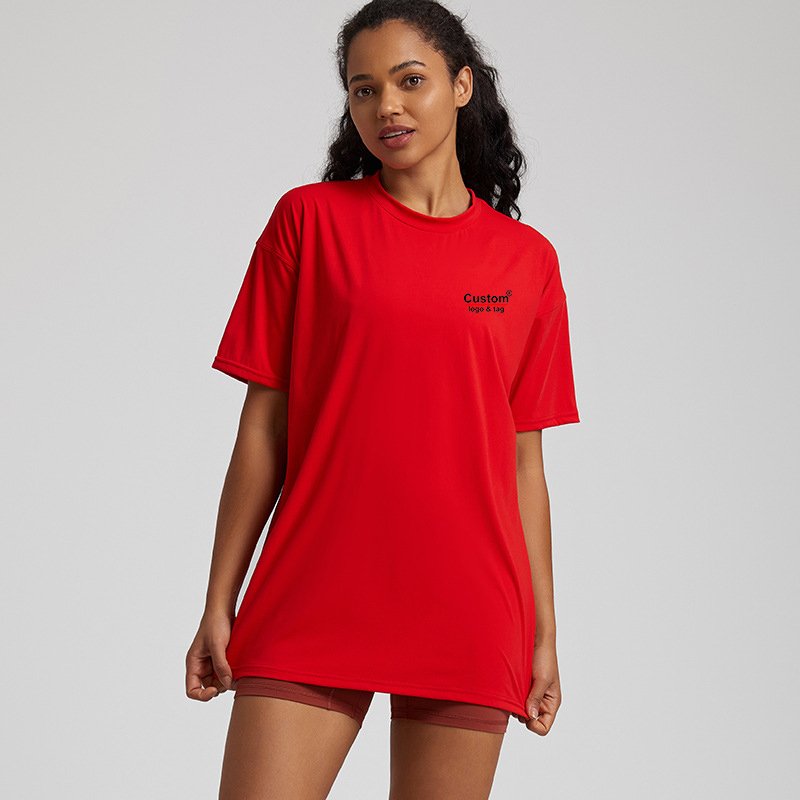 Custom Womens Sustainable Bamboo Cotton Casual Summer Short Sleeve High Low Loose T Shirt Basic Tees Top for Women Printing Logo