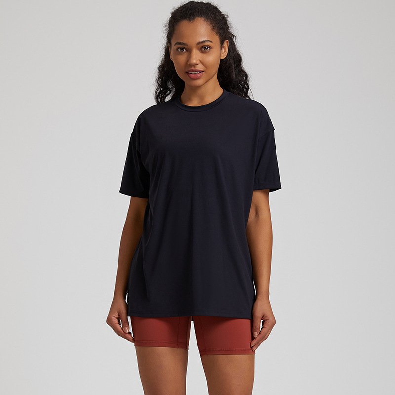 Custom Womens Sustainable Bamboo Cotton Casual Summer Short Sleeve High Low Loose T Shirt Basic Tees Top for Women Printing Logo