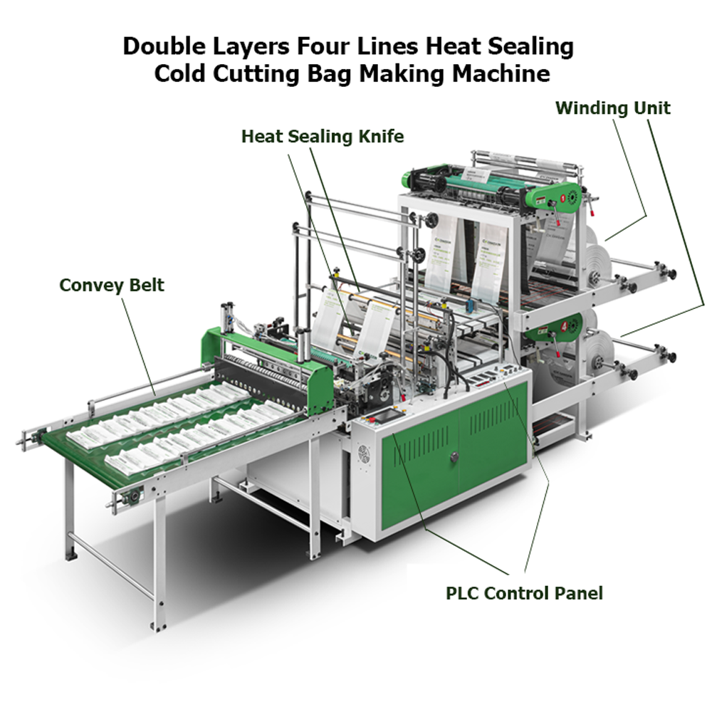 Polythene bag making machine CX-600 Double layers Four Channel Manufacture price pe bag making machine
