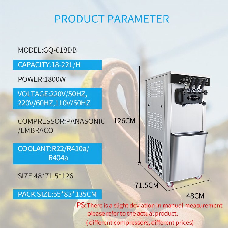GQ-618DB commercial table top three flavors with air pump stainless steel soft ice cream machine