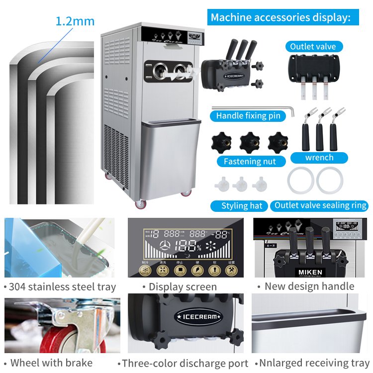 GQ-618DB commercial table top three flavors with air pump stainless steel soft ice cream machine