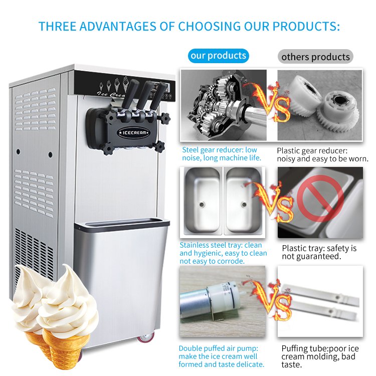 GQ-618DB commercial table top three flavors with air pump stainless steel soft ice cream machine