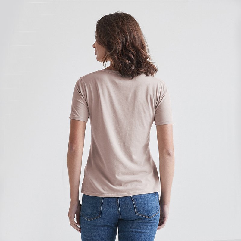 Custom Short Sleeve with Slightly Dropped Shoulders Semi-deep V neck Bamboo T shirt made from Organic bamboo and cotton fabrics