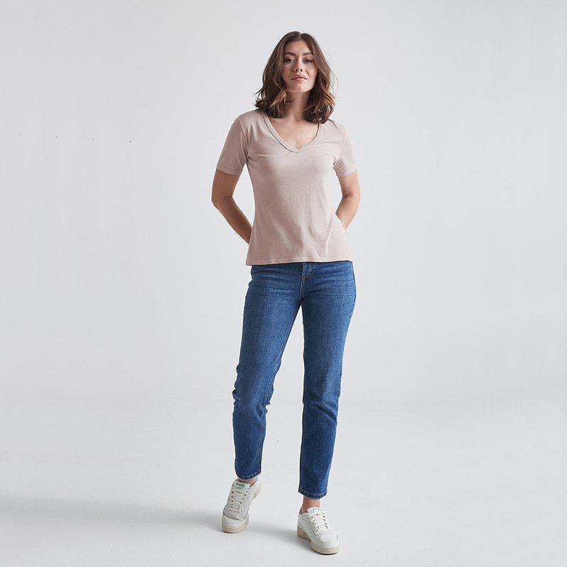 Custom Short Sleeve with Slightly Dropped Shoulders Semi-deep V neck Bamboo T shirt made from Organic bamboo and cotton fabrics