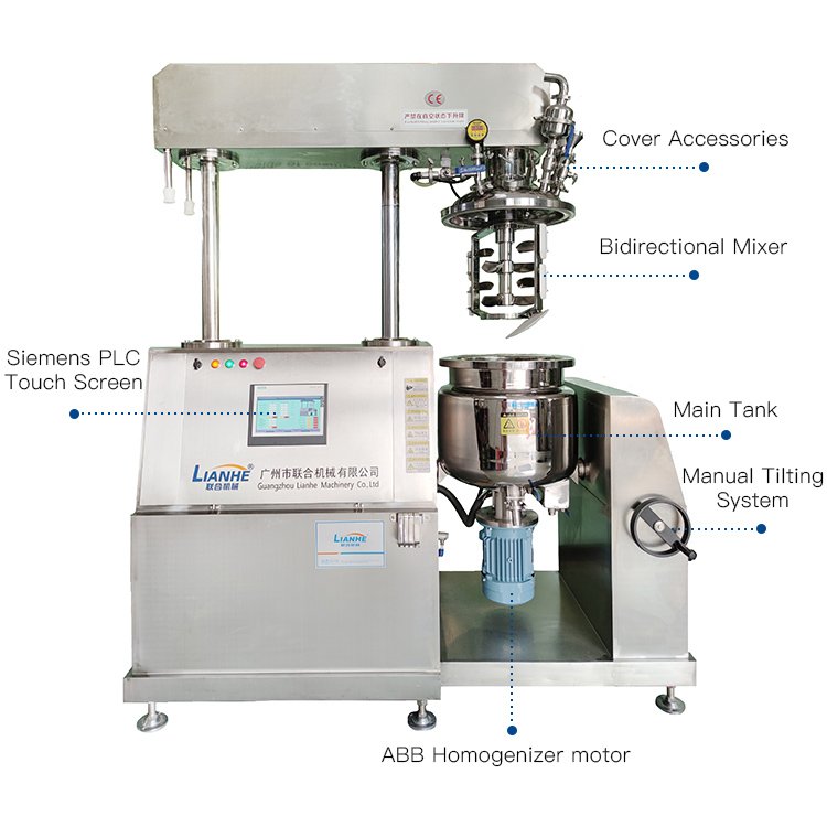 Lianhe China Factory Customized High Quality and High Efficiency Hydraulic Lifting Vacuum Homogenizing Emulsifier mechanical