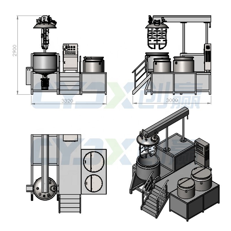 CYJX 50L-1000L Cosmetics Cream Making Machine Vacuum Lotion Mixer Homogenizer Blending Mixing Tank Vacuum Emulsifying Machine