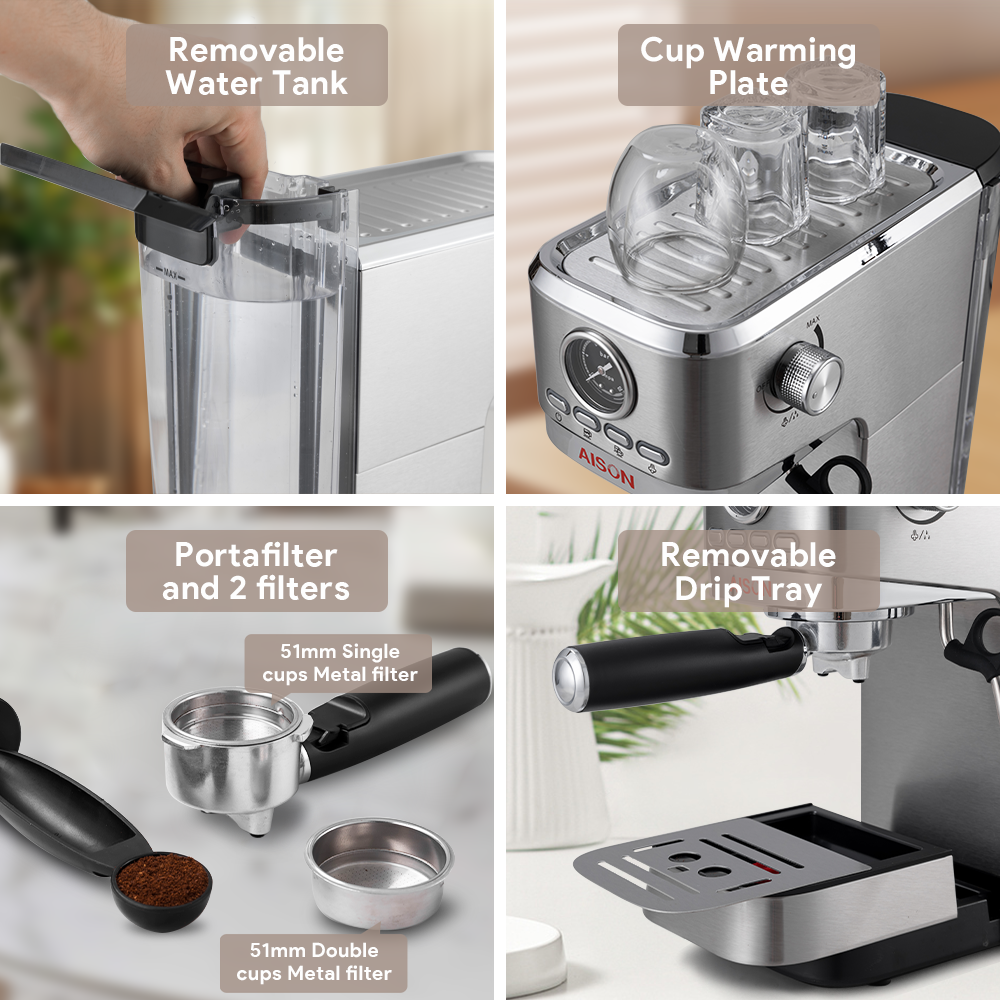 Home Portable Espresso Maker Machine Stainless steel Cafe Machine Cappuccino With Digital Button