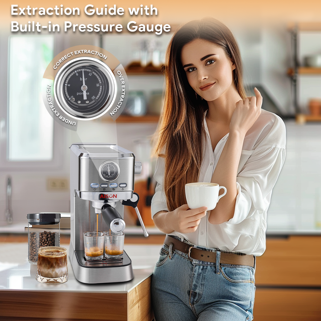 Home Portable Espresso Maker Machine Stainless steel Cafe Machine Cappuccino With Digital Button
