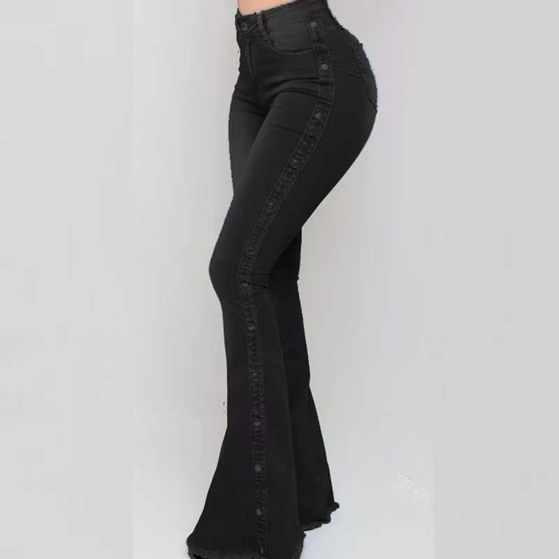 Custom Blue Boyfriend Pantalones De Mujer women Flare Bell Bottom pant Jeans High Waist Plus Size Denim Jeans For Womens