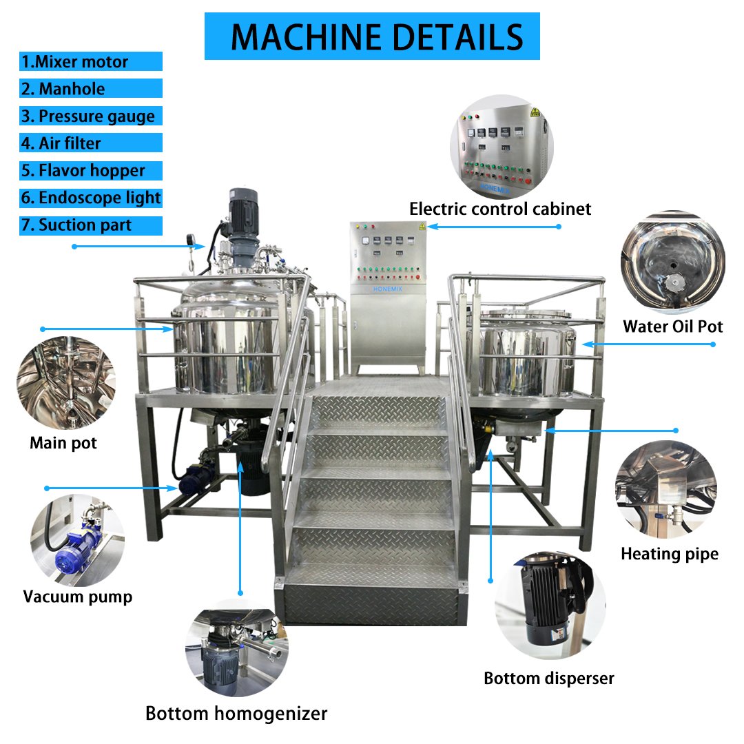 cosmetic cream mixer 100l 500l 1000l 3000l vacuum emulsifying mixer/vacuum homogeneous emulsifyin mixer cosmetic making machine