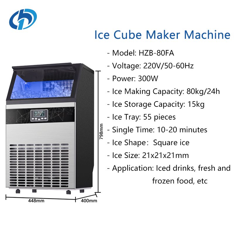Ice Cube Maker Machine Commercial 80kg Automatic Countertop Block Ice Making Machines For Business Home Food Shop