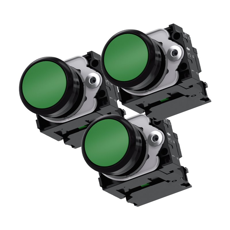 New Original Illuminated Pushbutton, 3SU11360AB401BA0, 22 MM, Round, Plastic Metal, Green, Pushbutton, Flat 230 V AC