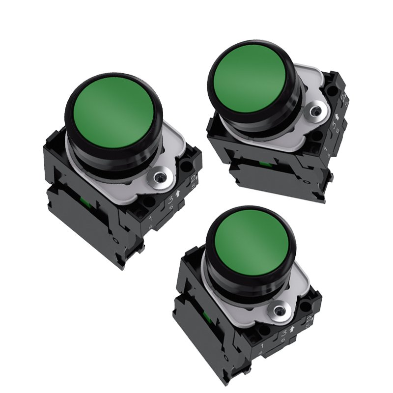 New Original Illuminated Pushbutton, 3SU11360AB401BA0, 22 MM, Round, Plastic Metal, Green, Pushbutton, Flat 230 V AC