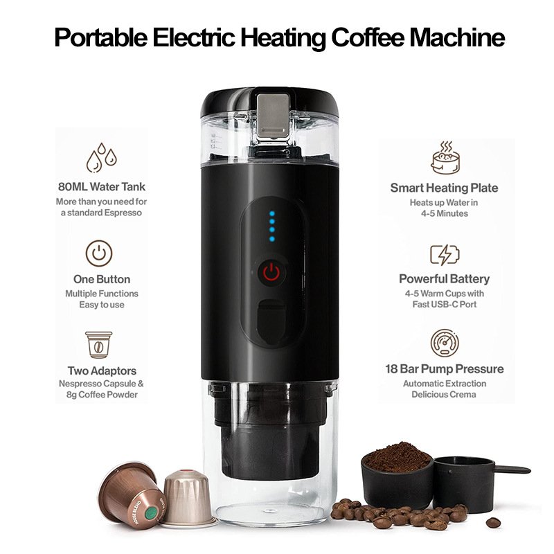 Italian home heating semi-automatic usb mini type Car outdoor camping portable capsule coffee machine