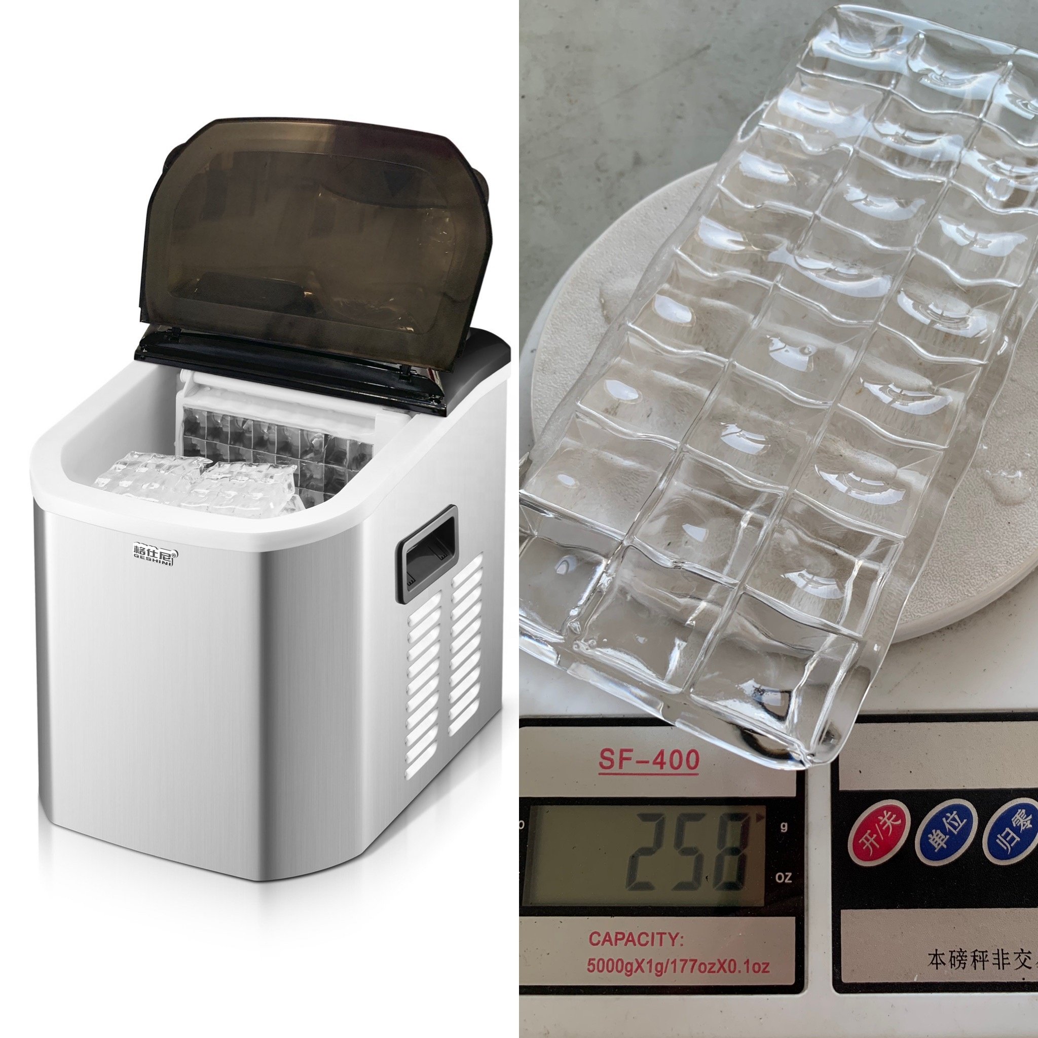 20KG/24H Household Small Ice Maker Square Ice Cube Making Machine Portable Electric Ice Machine