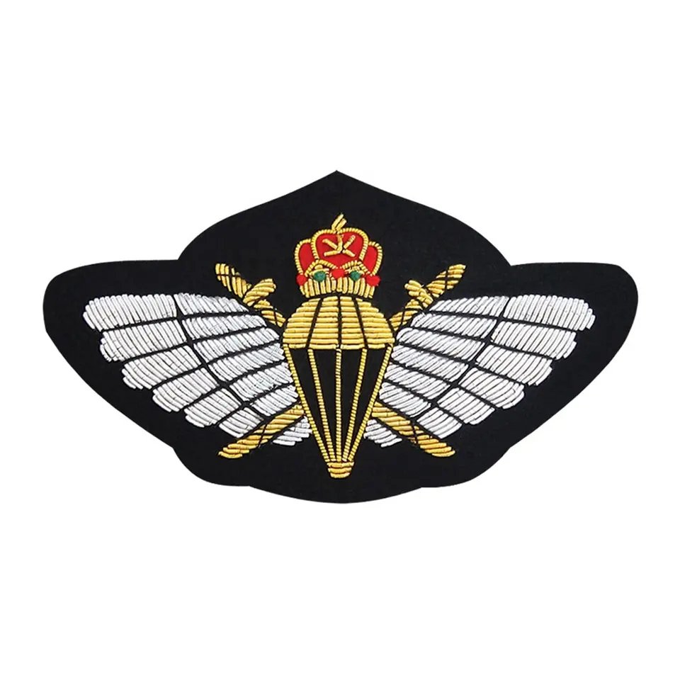 whole sale Bullion Wire Badges Newest Design Machine Made Gold Leaf Embroidery Bullion Wire Badges embroidery bullion badges