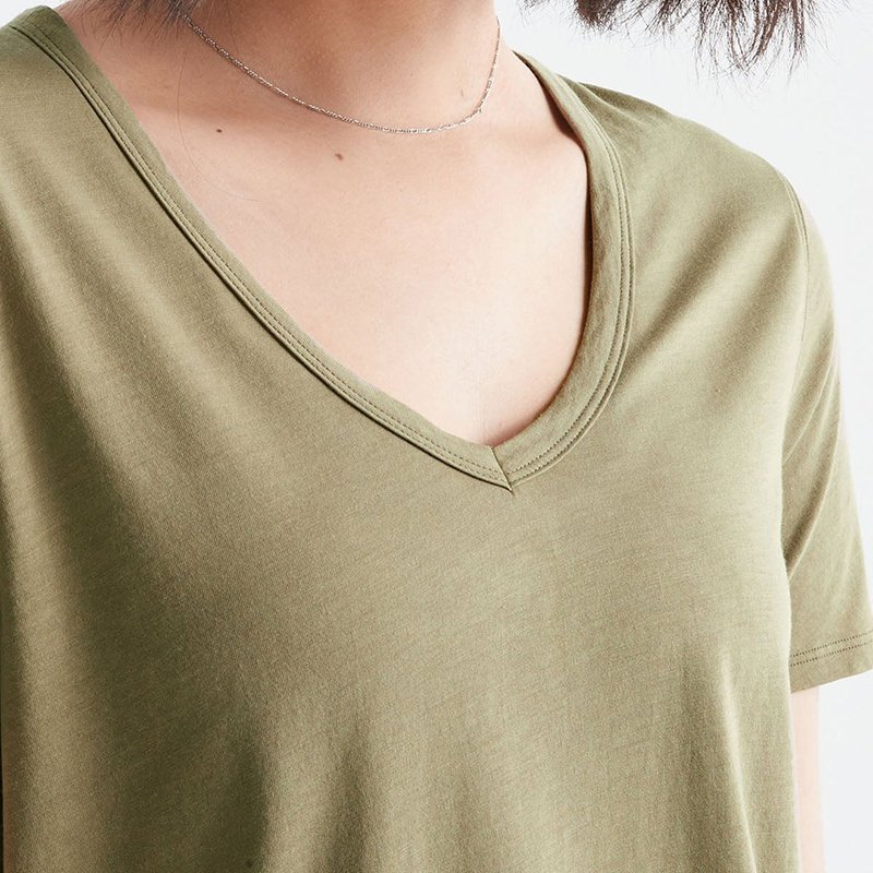 Custom Women's Semi-deep V neck Bamboo Tee V-Neck in soft smooth bamboo jersey fabric for light weight bamboo viscose loungewear