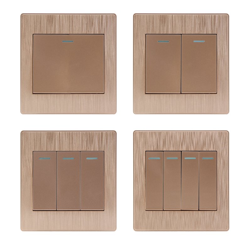ABUK factory modern gold brushed CE certification 240v 1/2/3/4 Gang light home electrical mechanical wall switch with neon