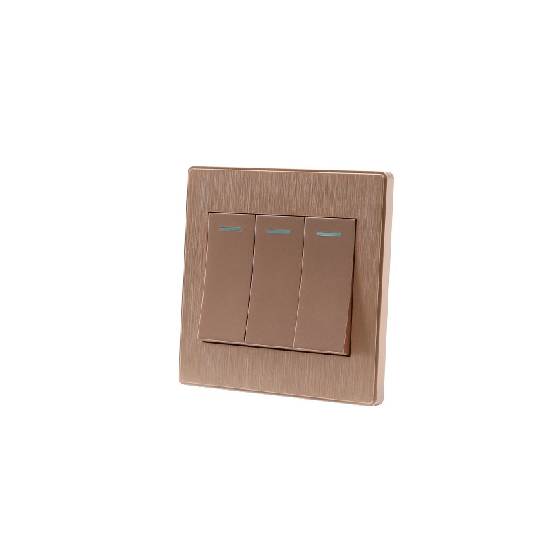 ABUK factory modern gold brushed CE certification 240v 1/2/3/4 Gang light home electrical mechanical wall switch with neon