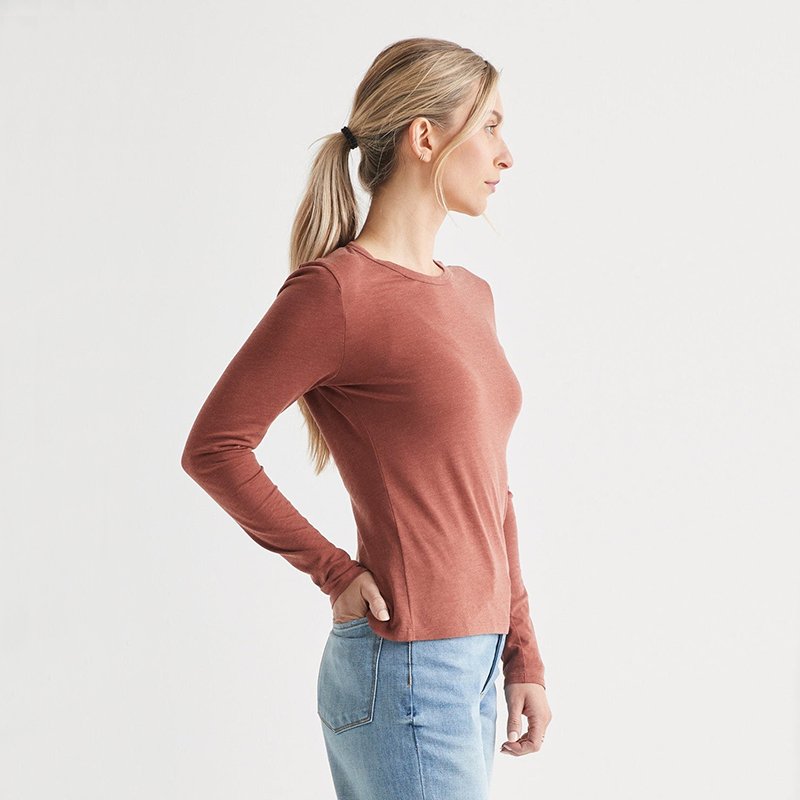 High Quality Women's Slim Fit Round Neck Bamboo Viscose Long Sleeve Tee Shirt with Silky Soft Breathable Bamboo Viscose fabrics