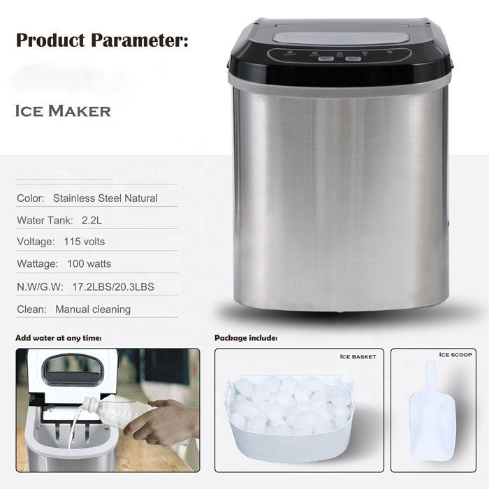 Ice Maker Machine Auto-Cleaning Portable Ice Maker with Basket and Scoop, for Home/Kitchen/Camping