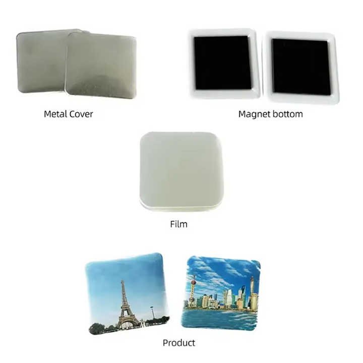 50mm Square Shape Badge Button Magnet Materials 50mm Square Fridge Magnet Materials for DIY Decoration