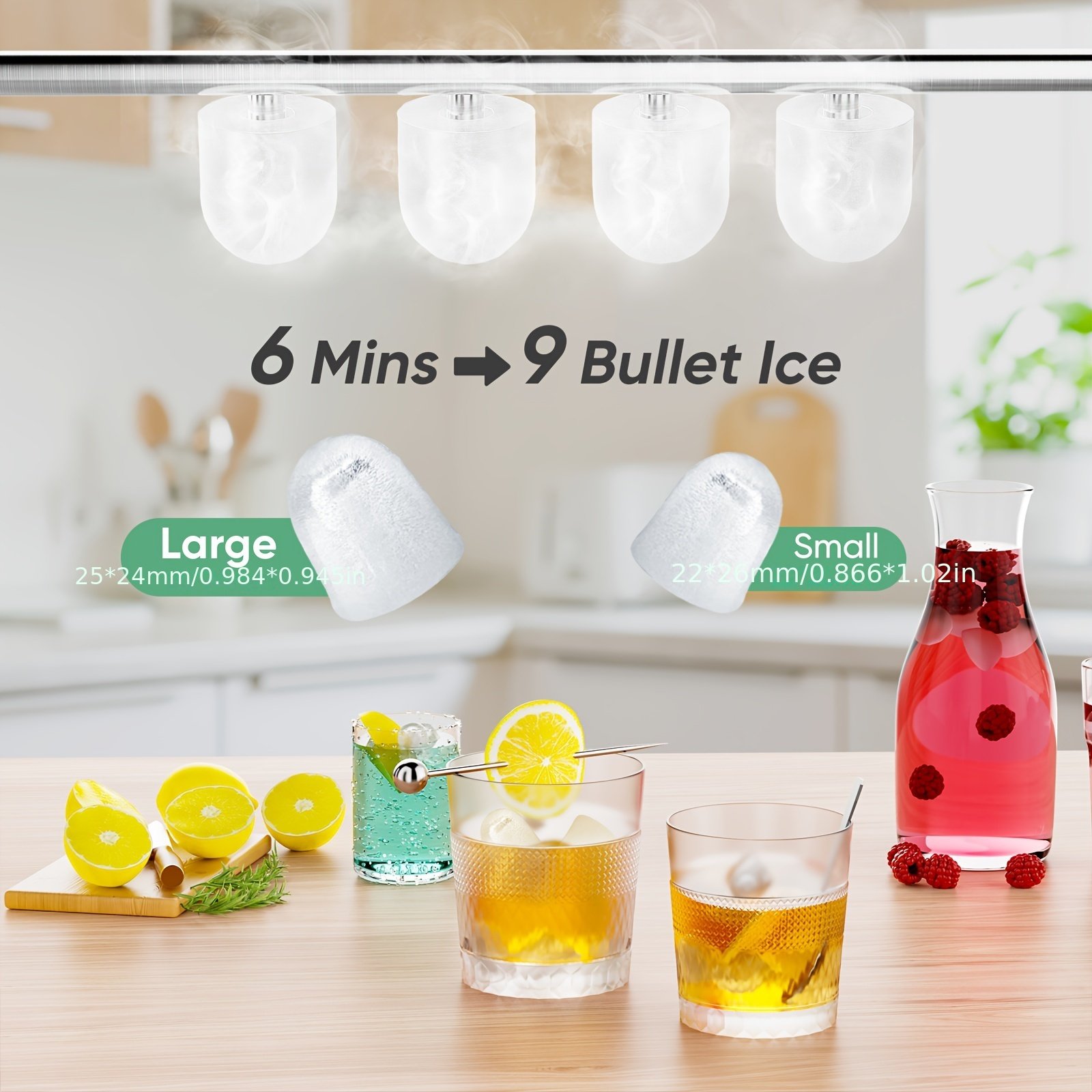 12Kg/24H Portable Ice Maker Self-Cleaning Countertop Ice Machine 2 Sizes Bullet Ice Cubes For Home Kitchen Office Bar Party