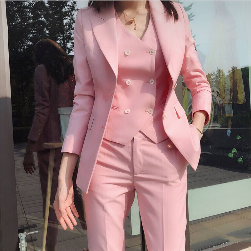 Pink Women's Formal Fit 3 Pieces Suit Female Suits Women Work Wear Suits Stylish