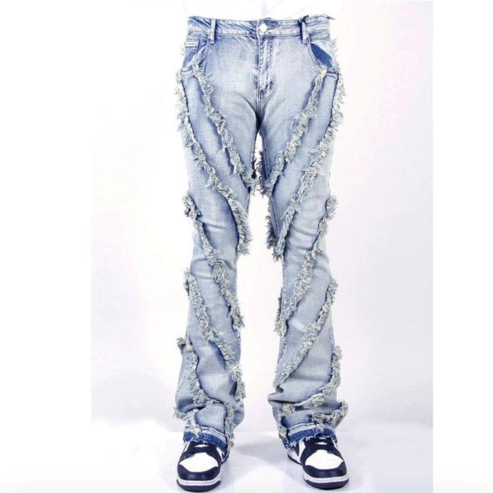 Liluo Custom OEM italian men vintage denim ripped men flared cargo demin stacked jeans for men