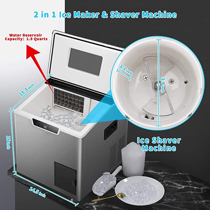 ETL GCC UKCA CB CE SAA Inmetro small commercial use ice cube machine with Automatic Ice Shaver 2 in 1