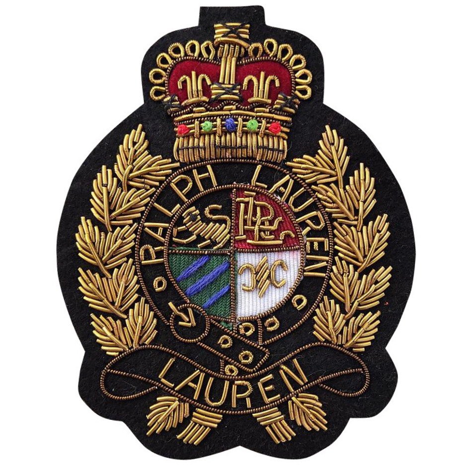 whole sale Lauren hand embroidery gold wire badge machine made cloth patches tactical officer gold embroidery uniform badges