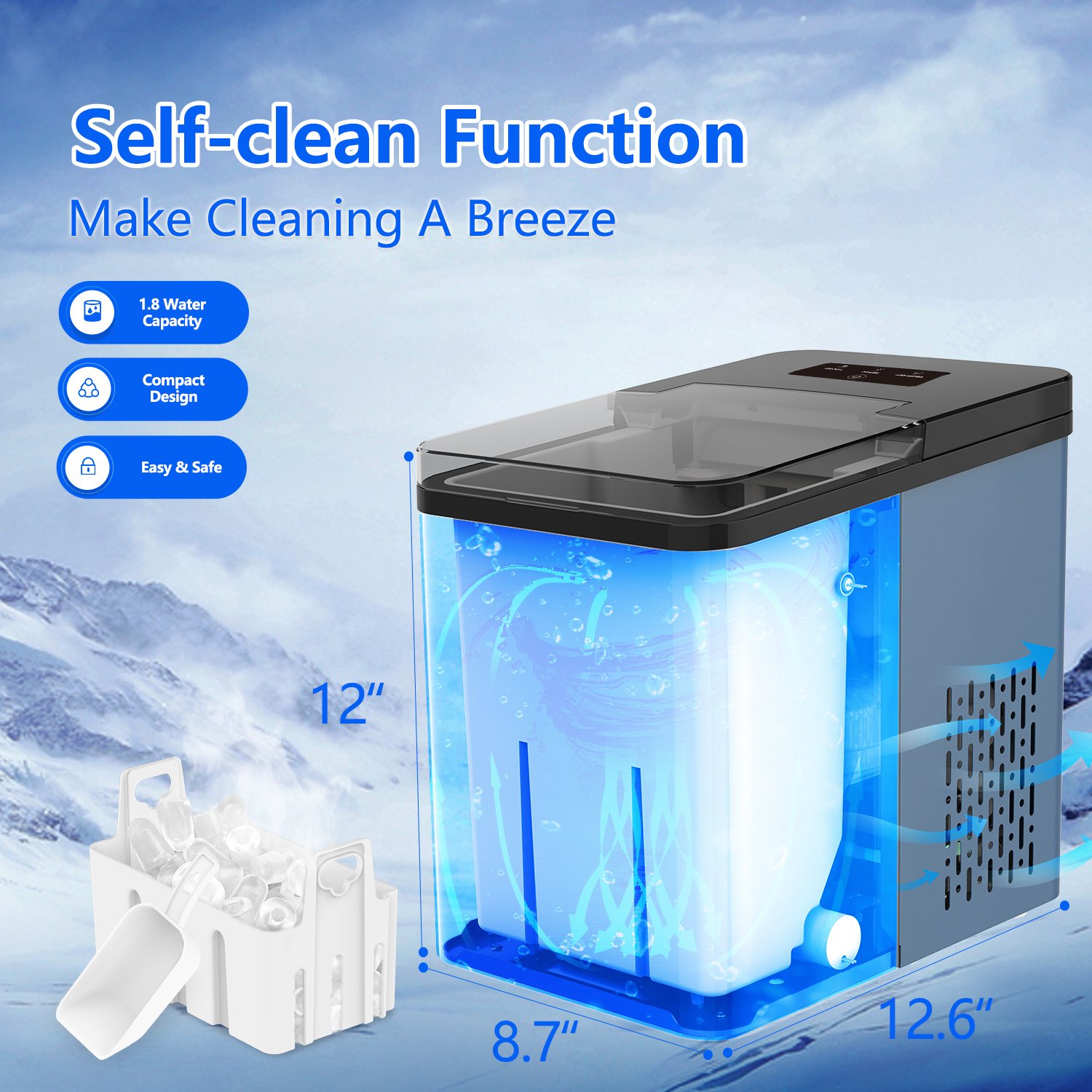 Customized Household Ice Making Machine 12KG Mini Ice Maker Machine Countertop Self-cleaning Function Home Party Electric CB OEM