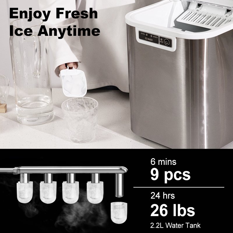 automatic small ice cube maker machine 12kgs/24h portable ice maker machine mini for home CE, CB, EMC, GS, LFGB, RoHS, ETL