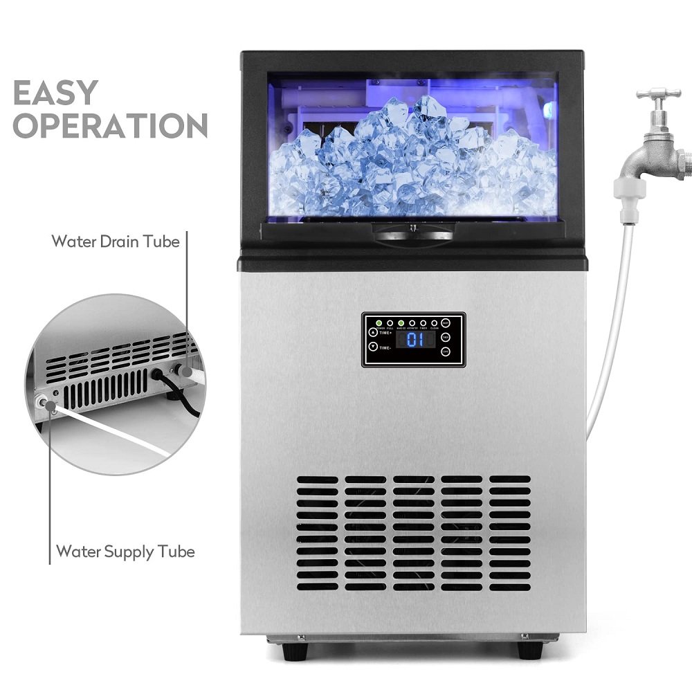 2023 Commercial compact automatic Ice cube machine with stainless steel housing making cube Ice for restaurant and kitchen bar
