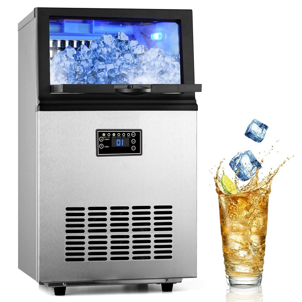 2023 Commercial compact automatic Ice cube machine with stainless steel housing making cube Ice for restaurant and kitchen bar