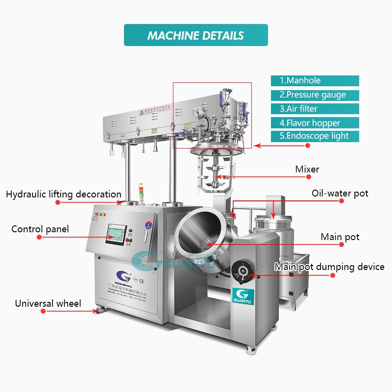 Shaving Cream Making Machine Skin Creams Hair Gel Dye Color Vacuum Emulsifier Mixer Machine Facial Body Lotion Mixing Machine
