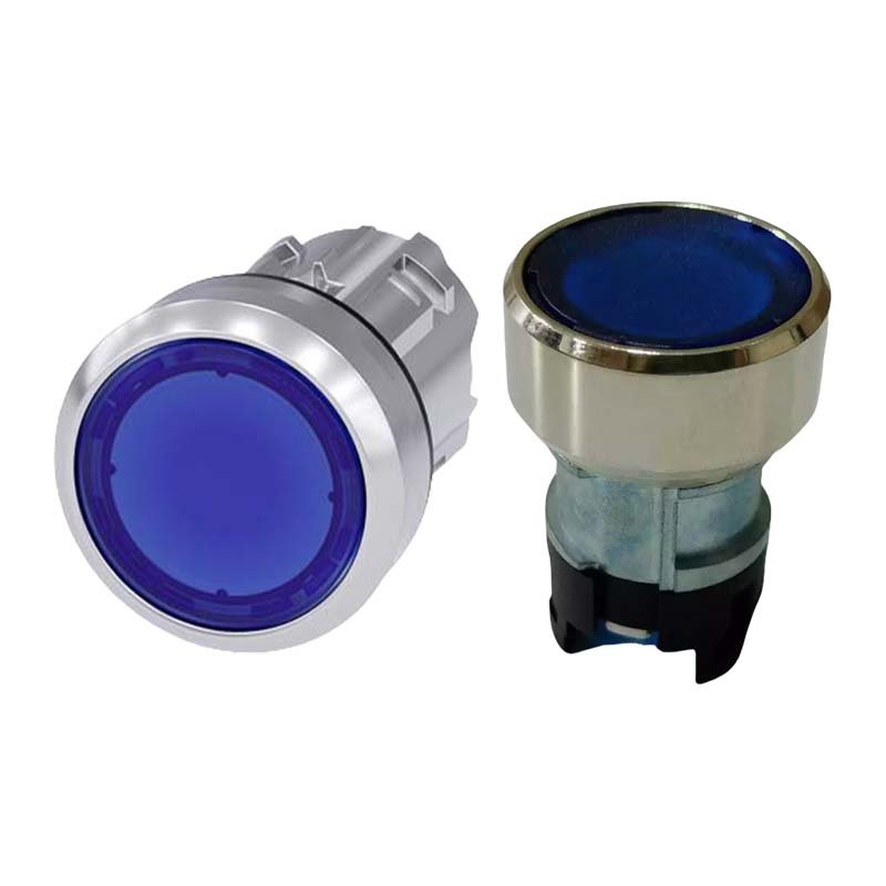 New Original Illuminated Pushbutton 3SB3501-0AA51, 22 mm, Metal, Round, Blue, Flat, with Holder for 3 Elements