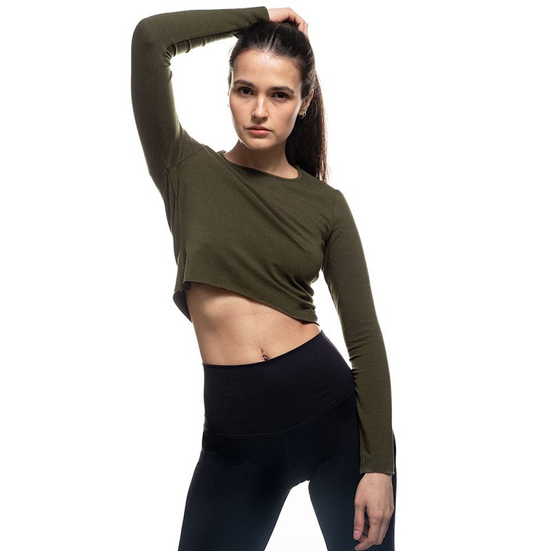 Bamboo long sleeve shirt cropped top long sleeve shirt made from sustainable bamboo fabrics with raw edge hem sleeve cuff