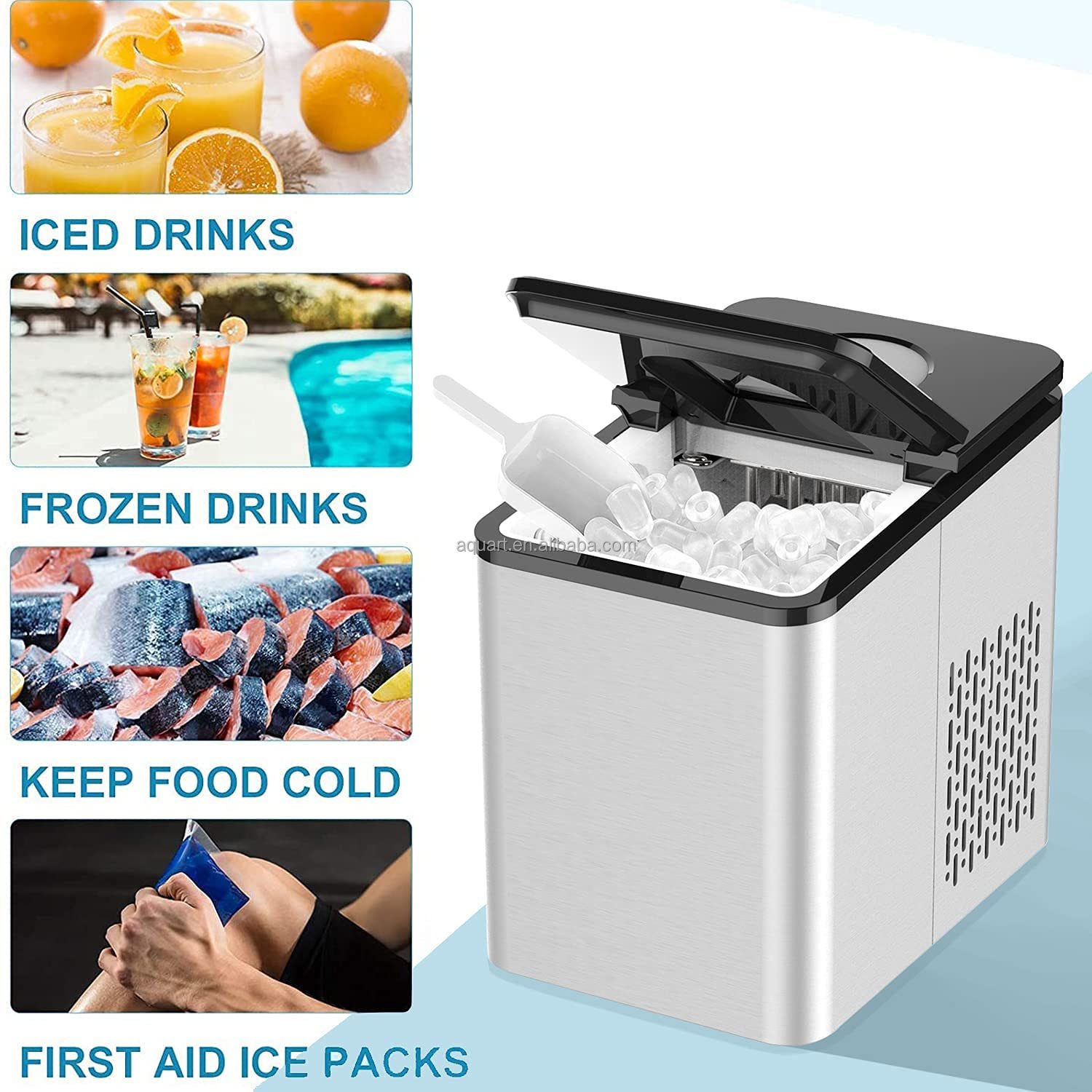 Household Compact Countertop Automatic Compressor Cooling Portable 12KG Home Mini Round Ice Cube Ice Maker Making Machine