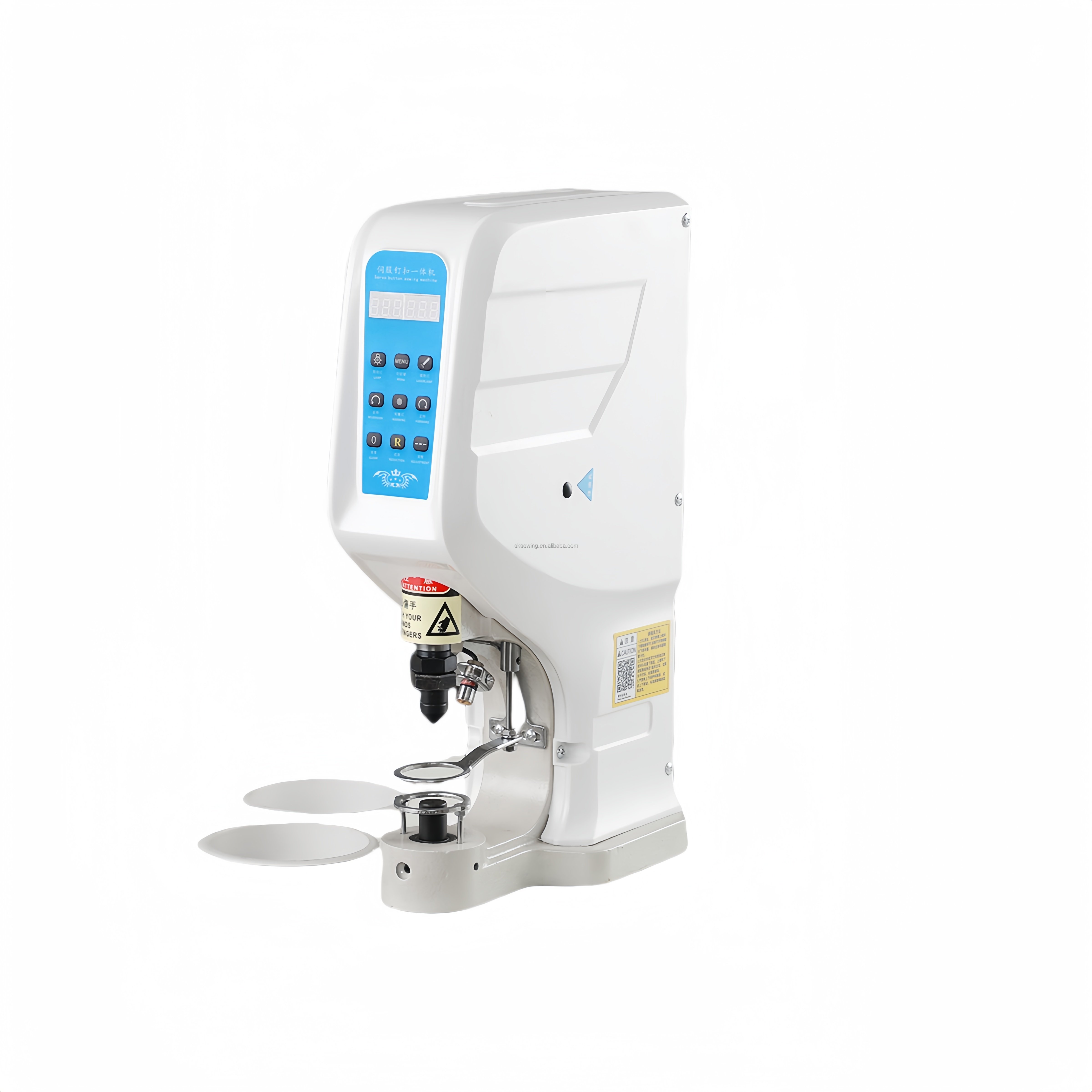 Automatic snap button press fastener attaching machine with plastic and metal button