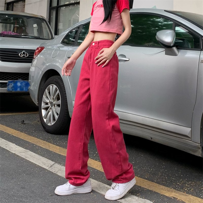 Wholesale custom straight boyfriends cowboy baggy loose pants high-waisted denim mom baggy red jeans women's jeans
