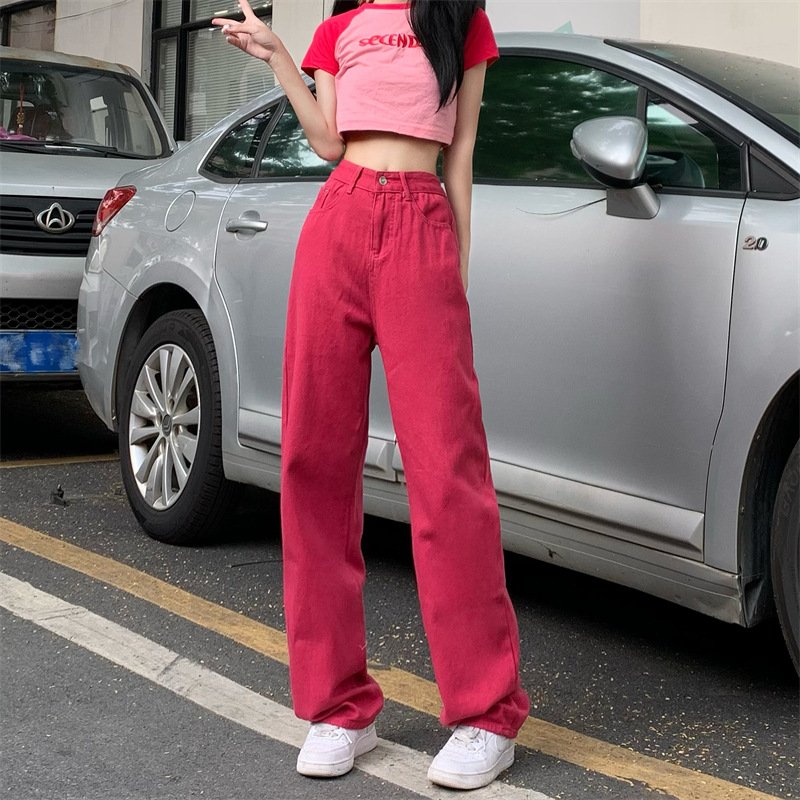 Wholesale custom straight boyfriends cowboy baggy loose pants high-waisted denim mom baggy red jeans women's jeans