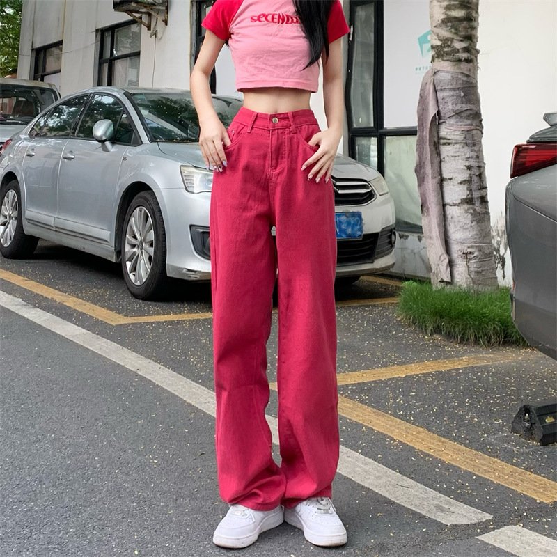 Wholesale custom straight boyfriends cowboy baggy loose pants high-waisted denim mom baggy red jeans women's jeans