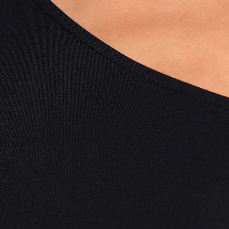 Women customized bamboo viscose long sleeve one shoulder black knit cropped top shirt made from cozy sustainable bamboo fabrics