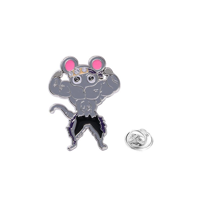 Metal Cartoon Animal Badge Cute Mouse Fitness Weightlifting Dumbbell Enamel Pin Badge