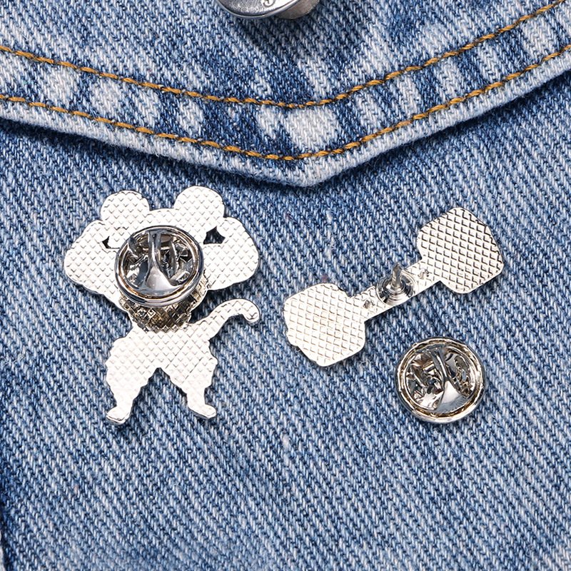 Metal Cartoon Animal Badge Cute Mouse Fitness Weightlifting Dumbbell Enamel Pin Badge