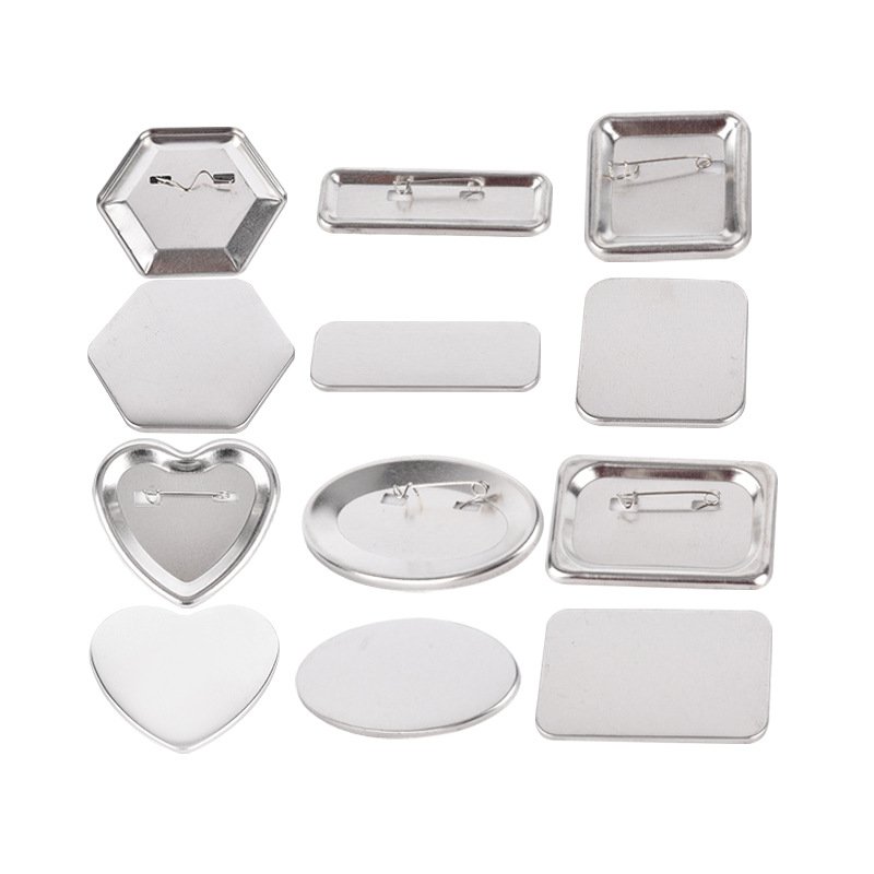 Custom Button Pins tinplate badge Maker Blanks special heart/rectangle/hexagon shape pin button badge Glitter button badge pin
